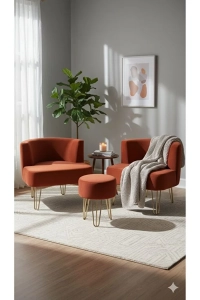 Elegance 2'li Çay Seti Berjer Ve Puf Takımı